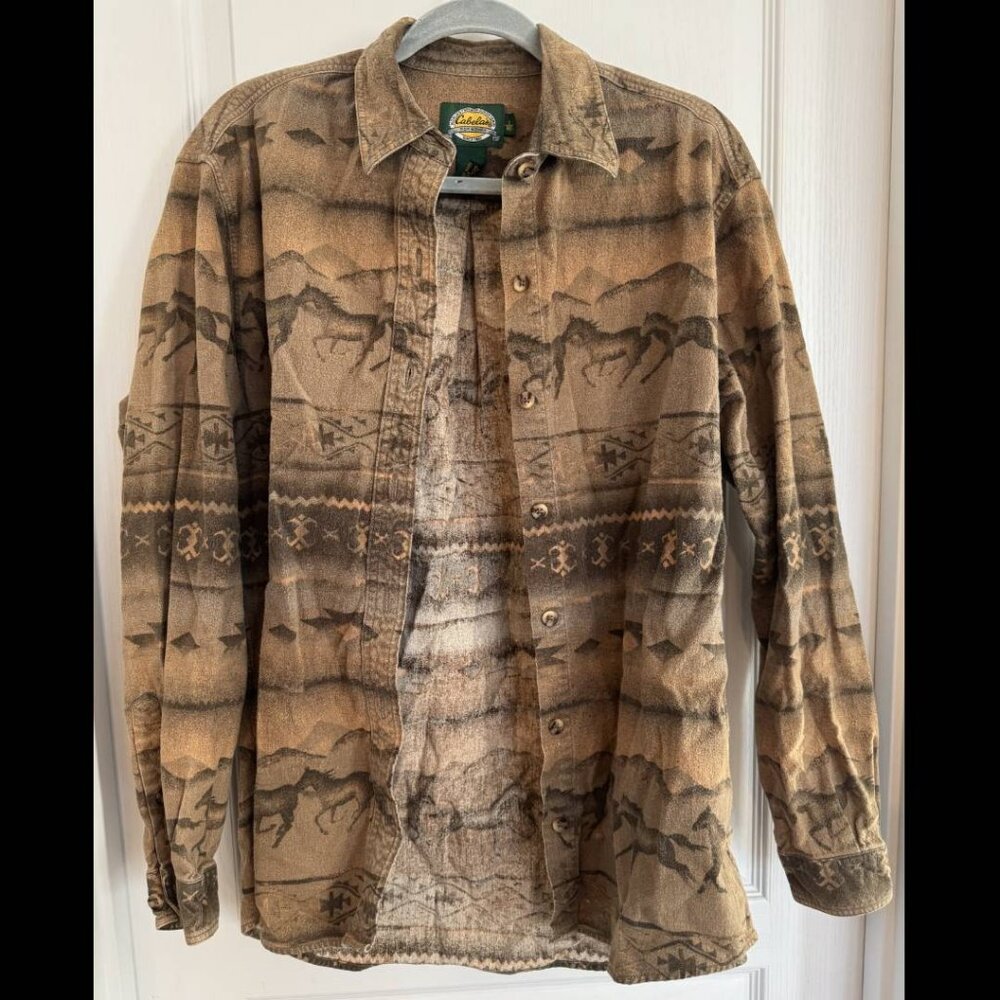 Cabela's Vintage Western Horse Flannel Button Down Shirt L